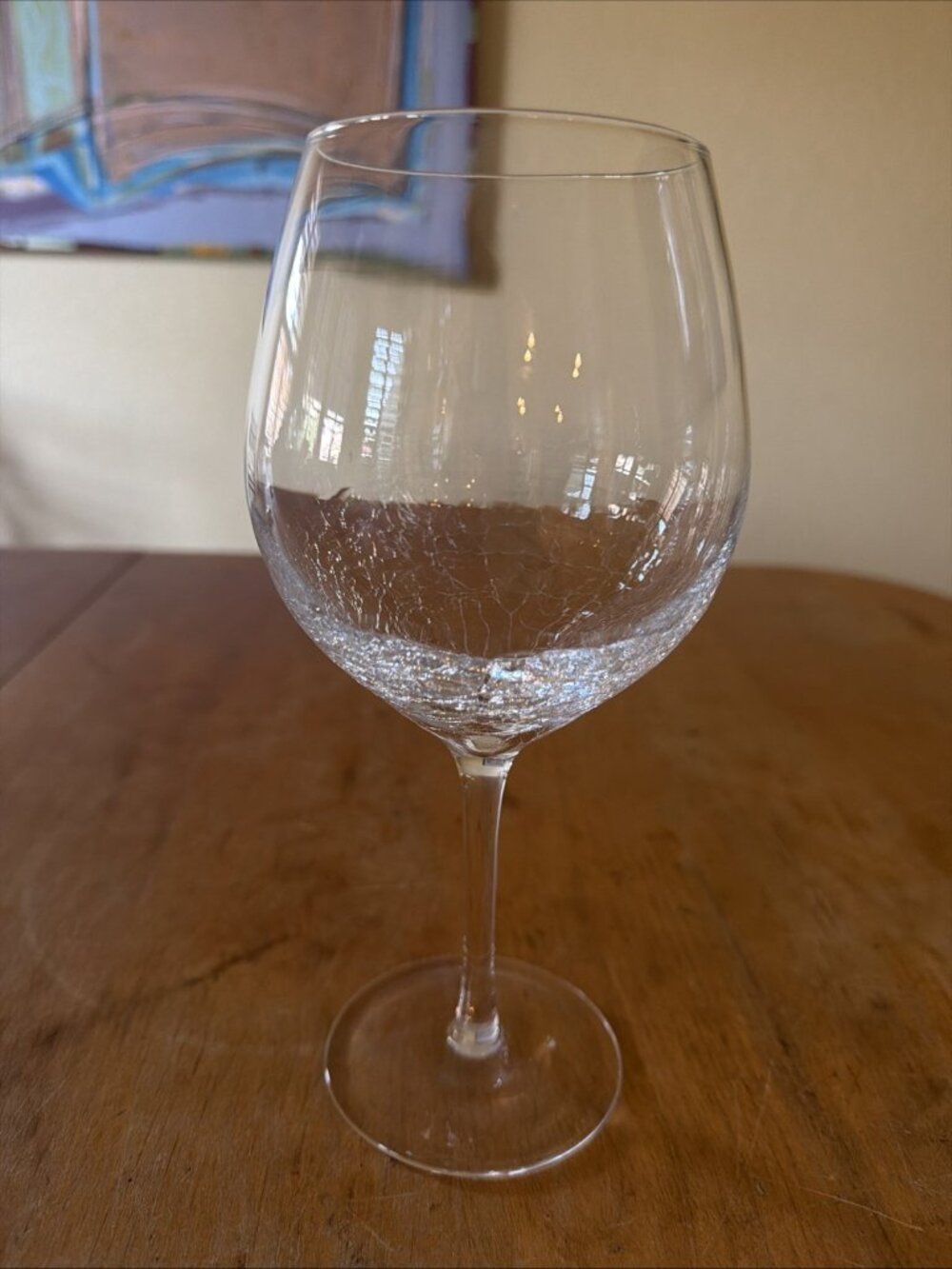 PIER 1 CLEAR CRACKLE ANGLE SLANT RIM White Wine Goblet GLASS 8 3/4”